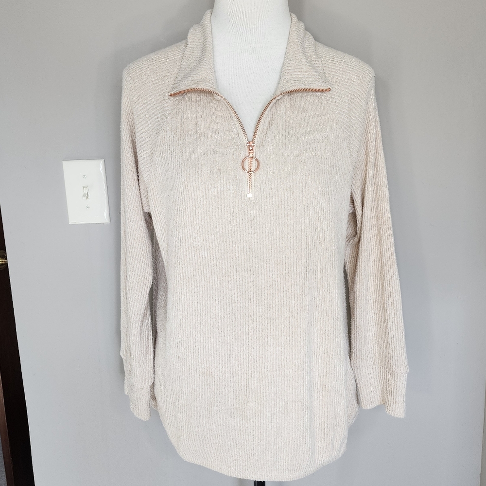 Adyson Parker cream ribbed long sleeve quarter zip top Women's size large - Picture 3 of 16
